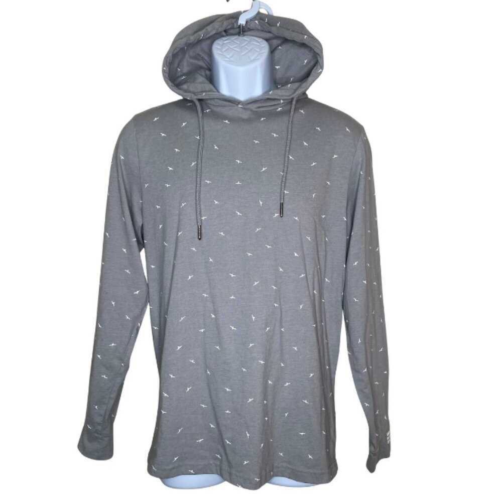 Denim & Flower Ricky Singh Mens Grey White Bird Pullover Long Sleeve Hoodie Med